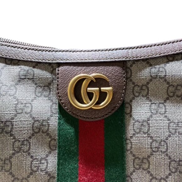 Gucci Beige Ophidia Medium Shoulder Bag with Green and Red Stripe - Picture 3 of 10